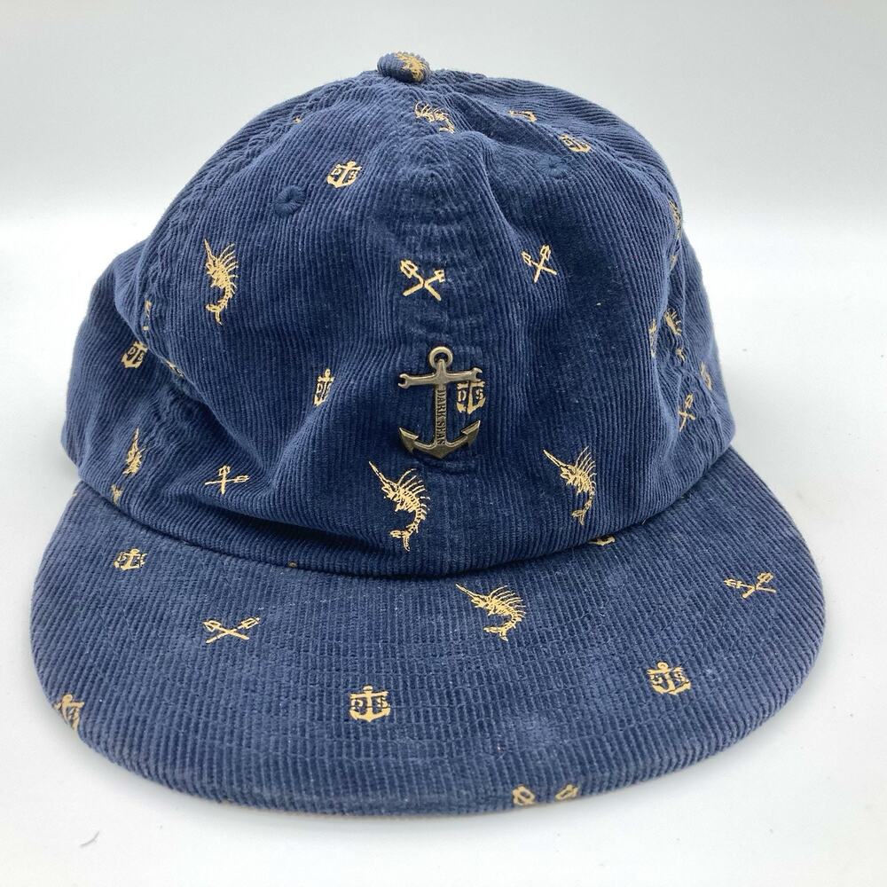 Dark Seas Corduroy Strapback Hat Cap Blue Embroidered Anchor Logo Pin Wale Skate